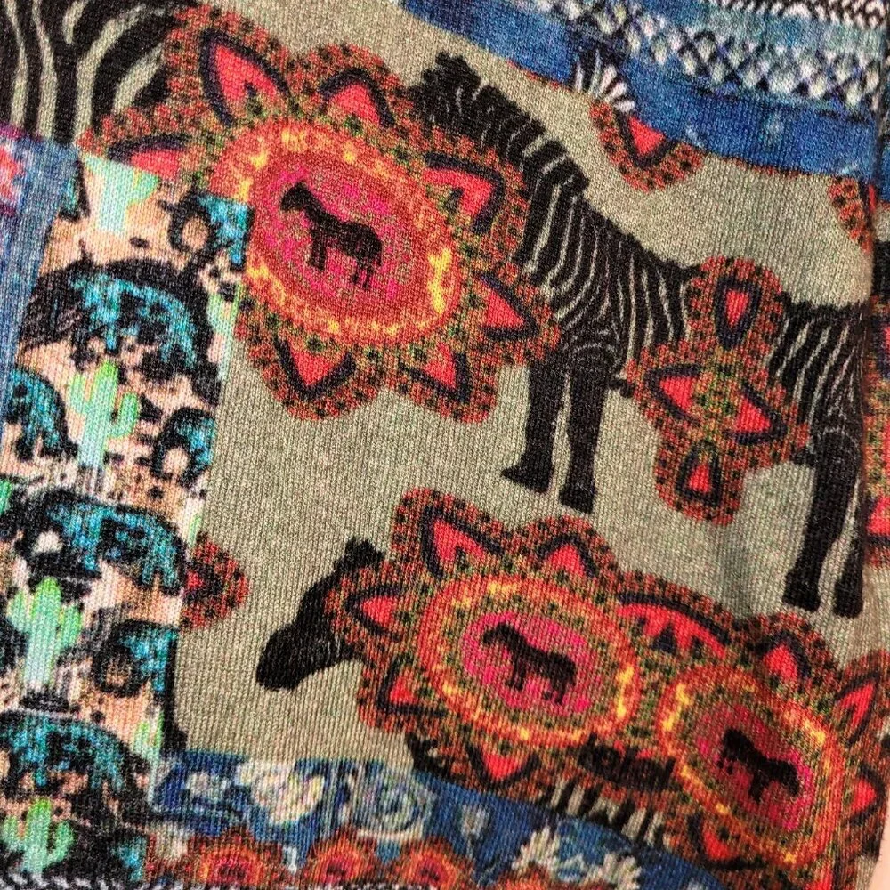 Desigual Soft Wool Safari Abstract V Neck Sweater